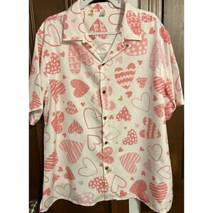 FEIFEIYU Shirts Men’s XL Casual Button Down Short Sleeve Hearts Valentine Shirt